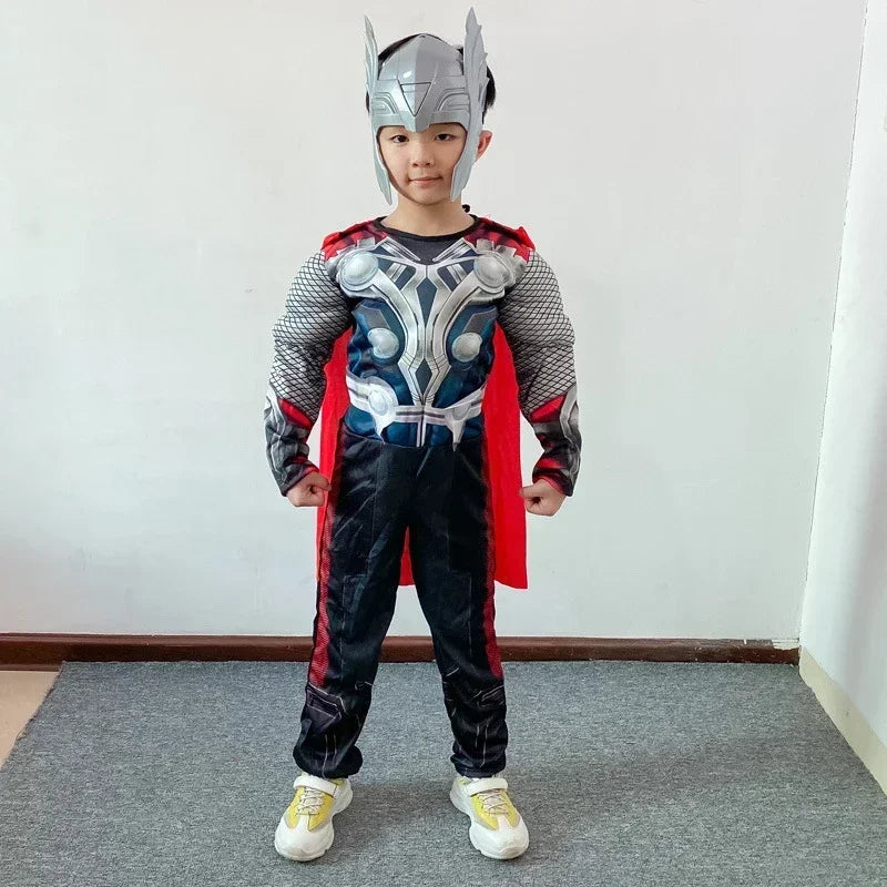Anime Thor Cosplay Costumes Superhero Thor Muscle Costume Jumpsuit Mask Hammer Cloak Halloween Carnival Clothes