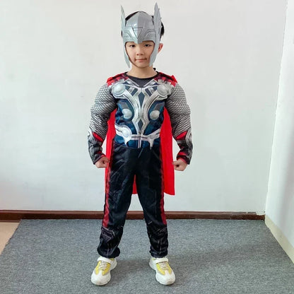 Anime Thor Cosplay Costumes Superhero Thor Muscle Costume Jumpsuit Mask Hammer Cloak Halloween Carnival Clothes