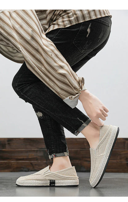 Summer Casual Loafers Men Breathable Slip On Urban Shoes Men Classic Linen Canvas Sneakers Male Light Flats Lazy Shoes Cheap
