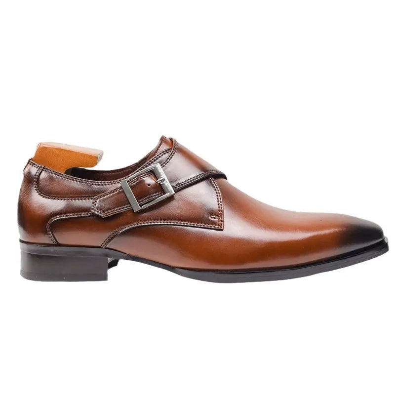 Men's Cow Leather Shoes Buckle Pointed Dress Shoes Men Classic Business Formal Social Office Party Wedding Shoes