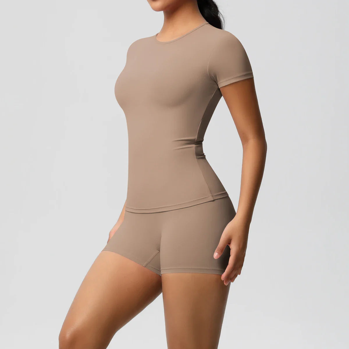 2PC Quick-Drying Gym Leggings Set Summer Short Sleeve Breathable Stretchy GYM Yoga Slim Fitness Active Top Women's cycling short