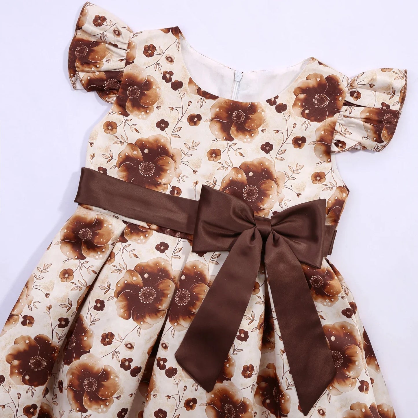 2026 summer new dress Europe and the United States small fly sleeve printed dress little girl host high-end performance clothing