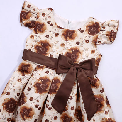 2026 summer new dress Europe and the United States small fly sleeve printed dress little girl host high-end performance clothing