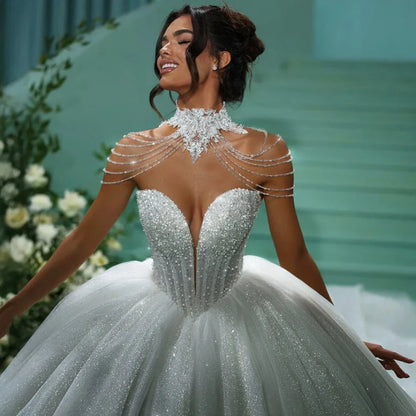 Customized Glitter Princess Wedding Dresses 2025 Beading Ball Gown Bride Dress Sweetheart Beaded Cathedral vestidos de novia