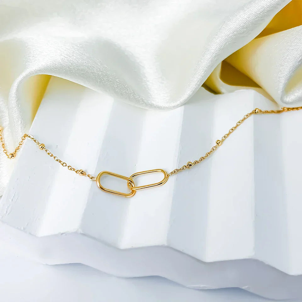 Fashion Stainless Steel Link Infinity Necklace Geometric Double Paperclip Pendant Women's Simple Jewelry Wholesale