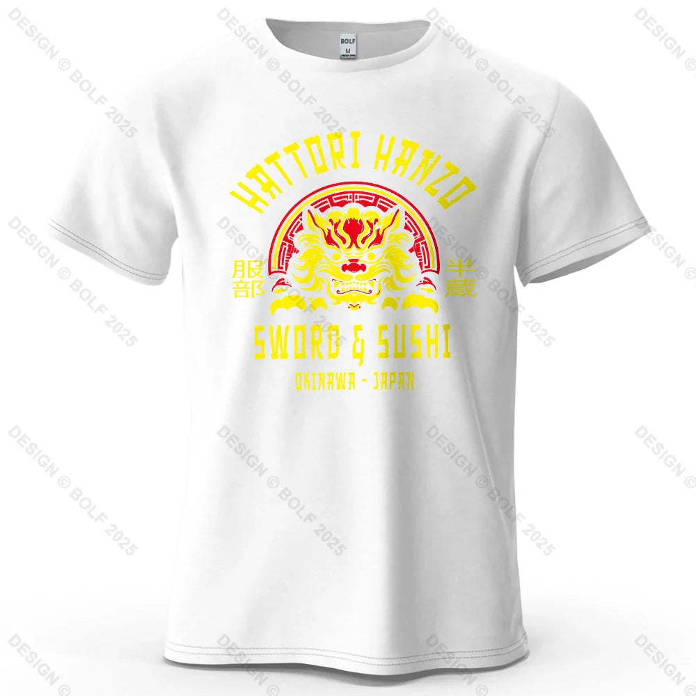 Samurai Warrior Printed Men's T-Shirt 100% Cotton Oversized Cultural Art Graphic Tees for Women Tops Tees Casual Streetwear