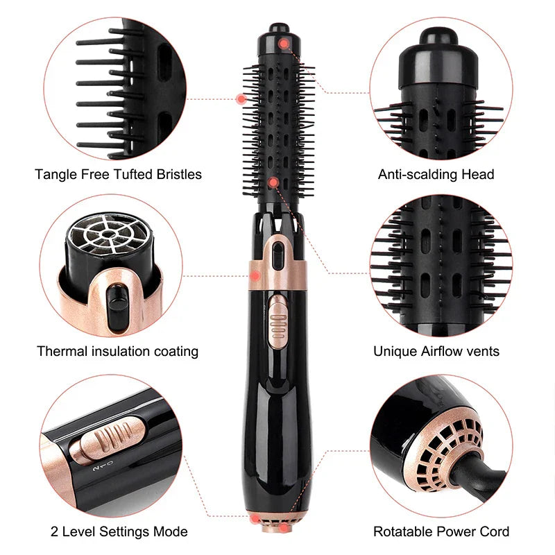Multi-functional salon hot air hair dryer brush set, hair curler comb, interchangeable brush head, automatic hair curler