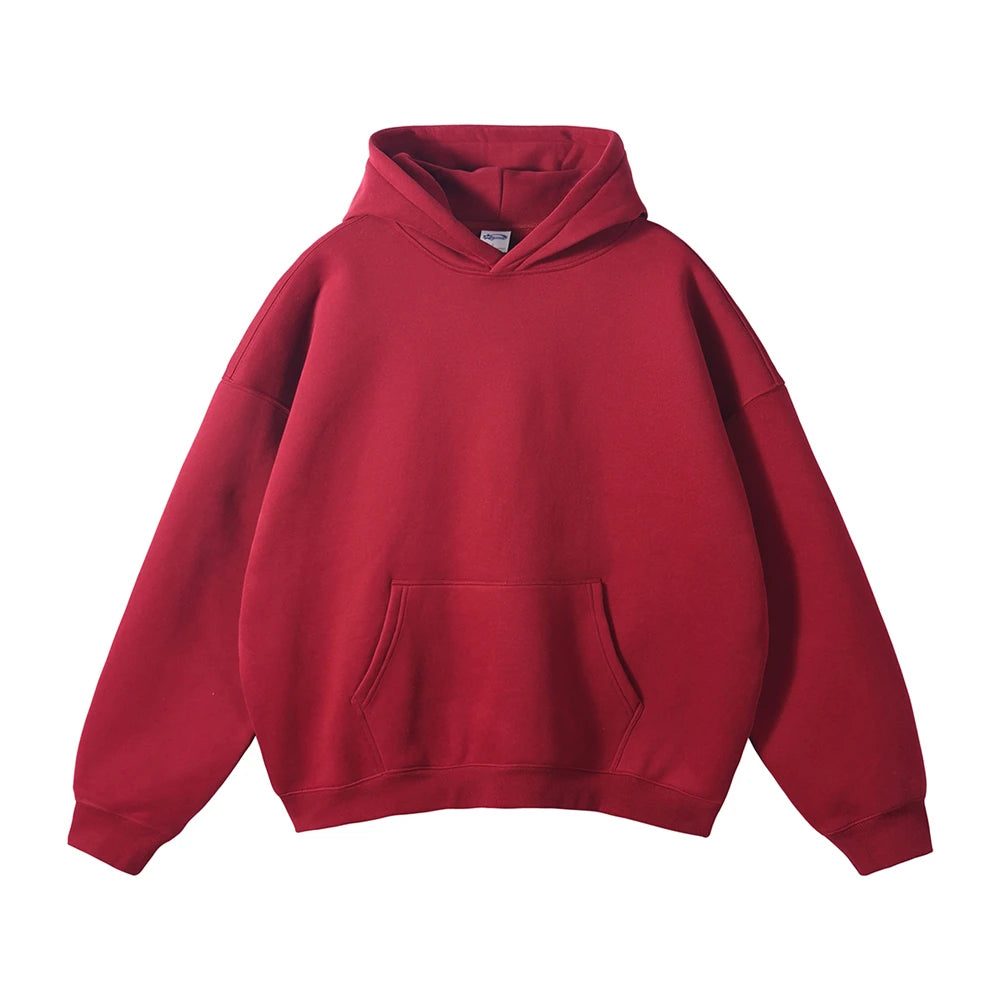 Thick 350gsm Fleece Hooded Hoodies For Men Unisex Winter Oversized Loose Basic Solid Sweatshirts Pullovers Coats HY0631