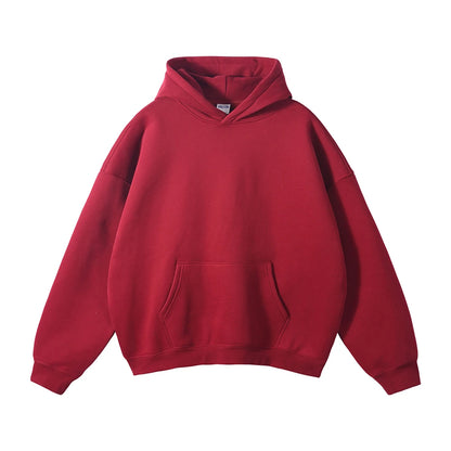 Thick 350gsm Fleece Hooded Hoodies For Men Unisex Winter Oversized Loose Basic Solid Sweatshirts Pullovers Coats HY0631