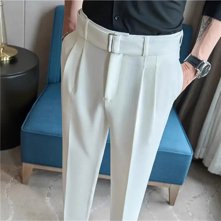 Quality Male Boutique Men Formal Wear Wedding Dress Trousers Men Belt Design British Style Business Casual Slim Suits Pants 3XL