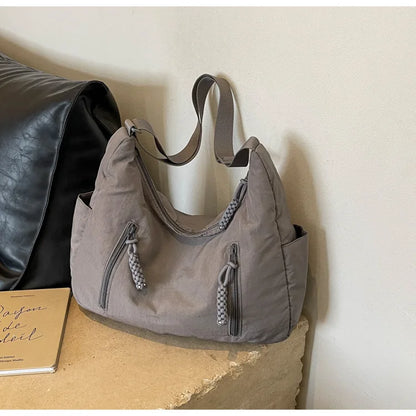 Summer Women Solid Color Shoulder Bag Fashion Lightweight Versatile Travel Crossbody Bag Commuter Nylon Large Capacity Hobo Bag