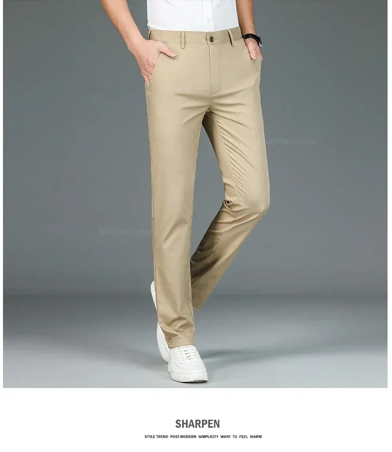 Summer New Men's Bamboo Fiber Slim Business Casual Pants Fashion Classic Breathable Designer Formal Long Trouser Male Clothing