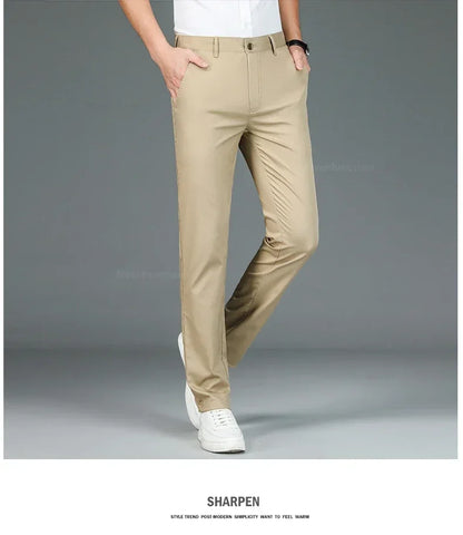 Summer New Men's Bamboo Fiber Slim Business Casual Pants Fashion Classic Breathable Designer Formal Long Trouser Male Clothing