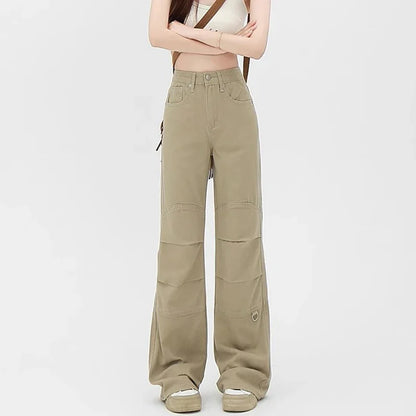 High Waist Punk Designer Baggy Pants Girls Loose Khaki Denim Wide Leg Trousers