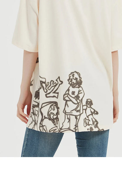 Harajuku Cartoon Girl Cat Japanese Kanji Graphic T Shirt Streetwear Men T-Shirt Summer Short Sleeve Tshirt Tops Tees Unisex
