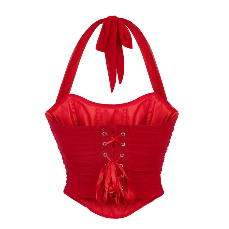 Corset Halter Crop Top Women Camisole Short Cropped Tank Tops Summer Sexy Elegant Nightclub Evening Party Female Clothes
