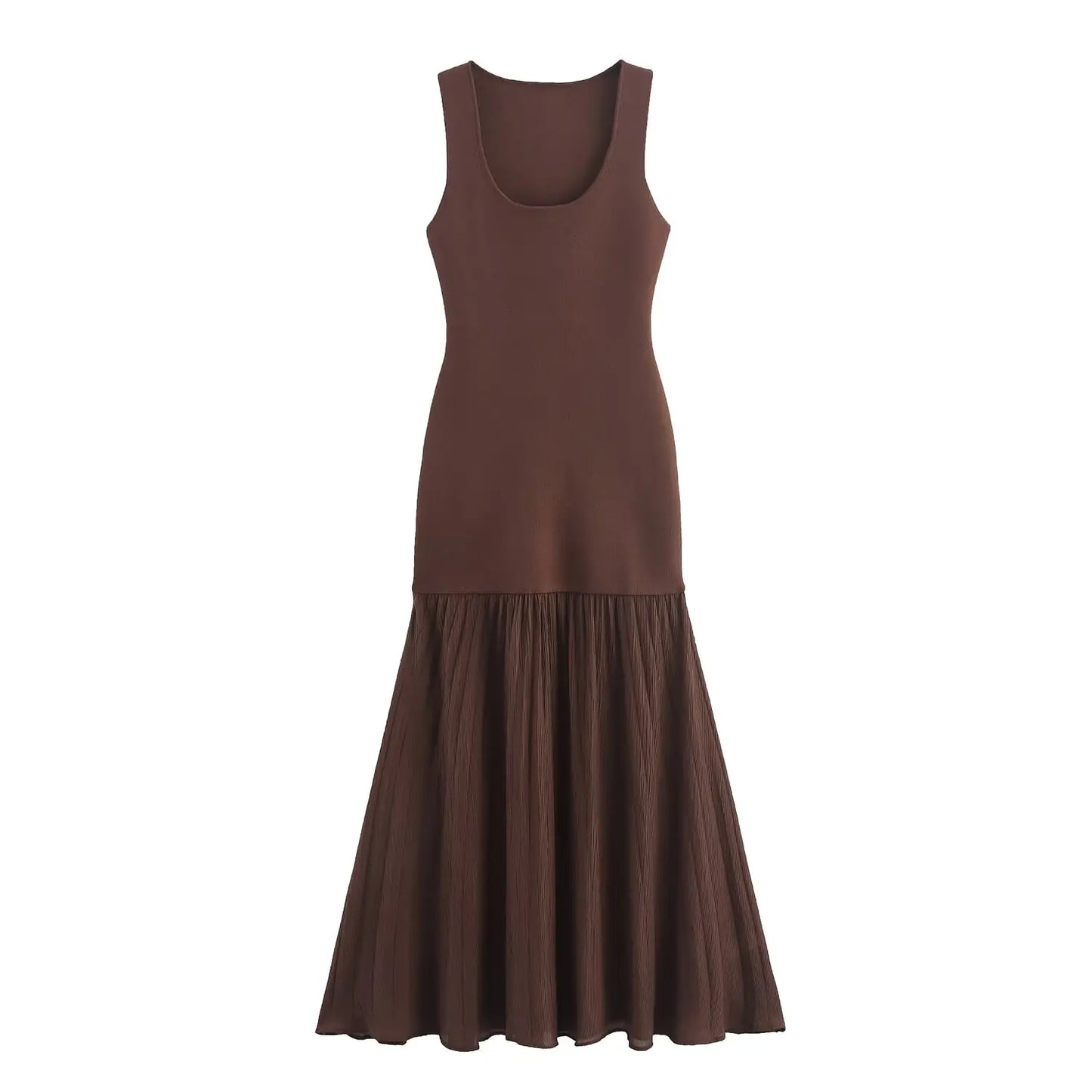 Spring Summer New Women's Dress Pleated Patchwork Simple Temperament Knitted Sleeveless Long Dresses for Women 2025