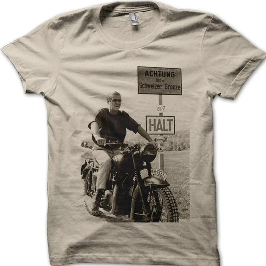 Retro Classic Motorcycle Printed T-shirt From 'The Great Escape' Summer New Item Suitable for Both Men and Women, Casual T-shirt