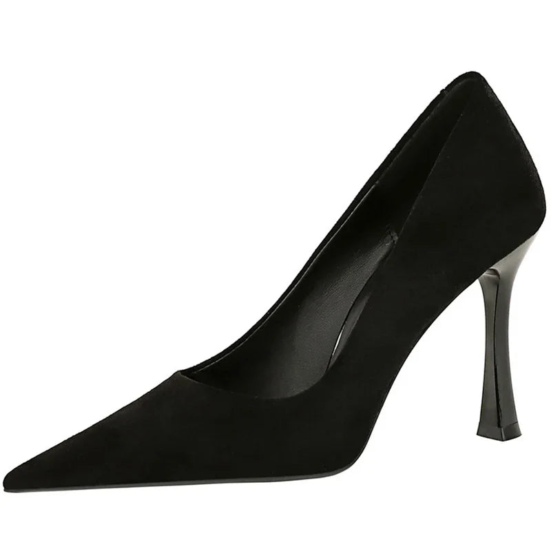Autumn Simple Elegant 10cm 7cm High Heels Stiletto Womens Shoes Pointed Black Etiquette Professional Single Shoes Wedding Shoes