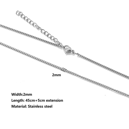 5pcs Stainless Steel Bead Chain Cuba Cross O Ripple Chain Necklace Plated Gold 45CM Adjustable Chain Lobster Clasp DIY Necklace