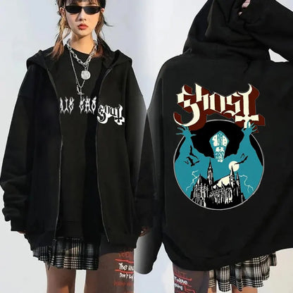 Ghost Band Seven Inches of Satanic Panic Album Graphic zip up hoodies Men's clothing Hip hop Retro harajuku jackets sweatshirt