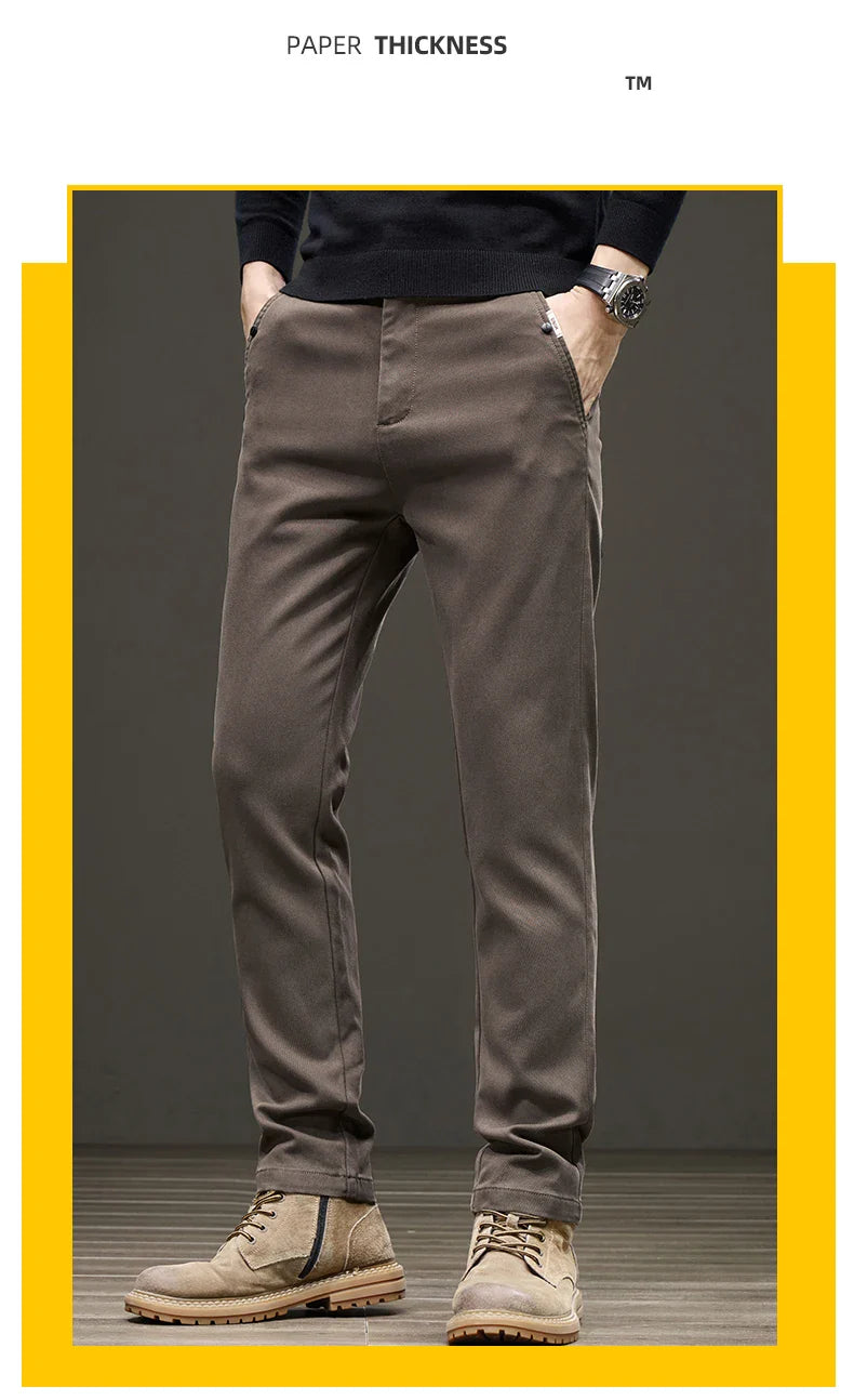 Business Straight Men's Pants Fashion Comfortable Brand Lyocell Soft Trousers Classic Simple Regular Solid Color Slim Pants