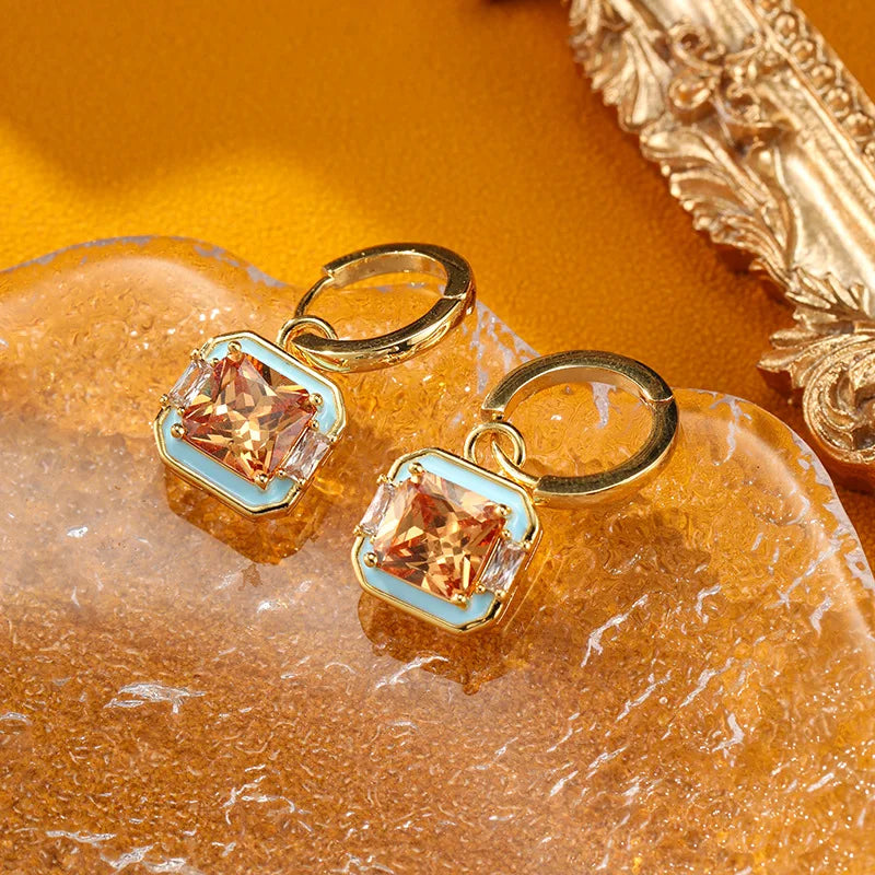 Jewelry Fashion Drop Glaze Retro Geometric Square Earrings Classic Women's Light Luxury Personalized Women's Earrings
