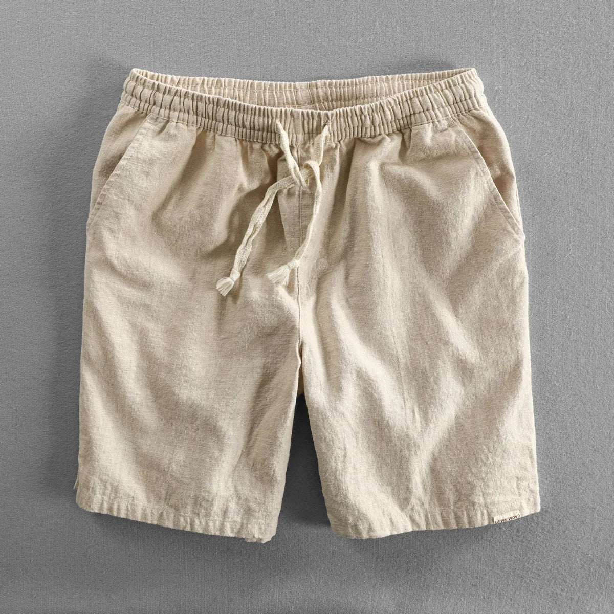Summer Men Casual Cotton Linen Shorts Knee Length Beach Elastic Waist Shorts Solid Color Comfortable Pants New