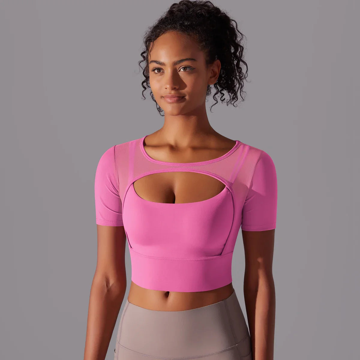Women's Mesh Yoga Shirt Sexy Short Sleeve T-Shirt Sport Top Blouse Cover Up Quick Dry Gym Clothes Running Fitness Tank Sportwear