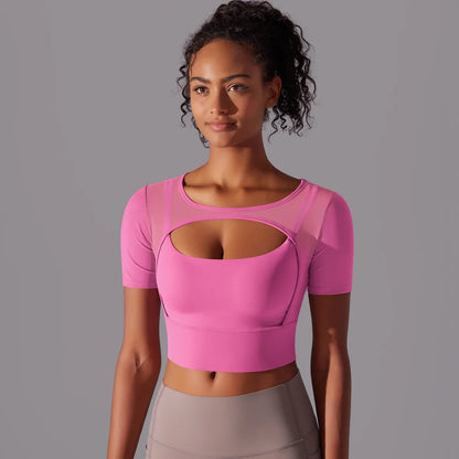 Women's Mesh Yoga Shirt Sexy Short Sleeve T-Shirt Sport Top Blouse Cover Up Quick Dry Gym Clothes Running Fitness Tank Sportwear