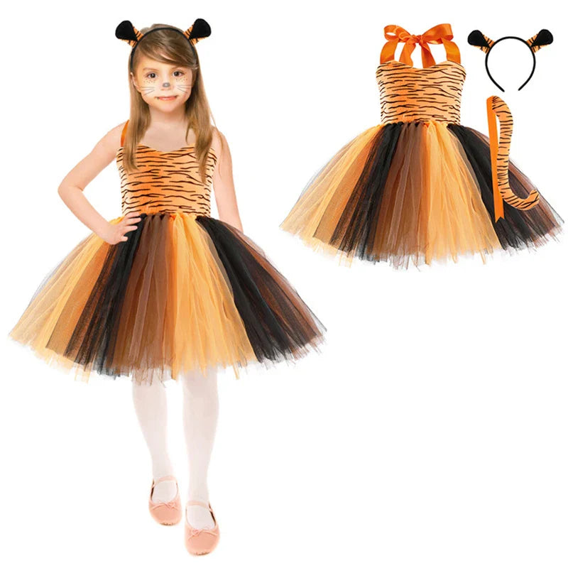 Novo Conjunto de Saia de Tule Roupa Infantil Cos Animal Alce Roupa de Halloween Vestido de Gatinho de Malha para Meninas Vestido para Apresentação Escolar