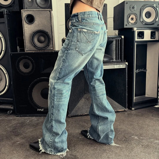 Y2K Harajuku jeans Vintage Wash distressed men women wide leg pants American hip hop Streetwear light blue Casual Baggy Trousers