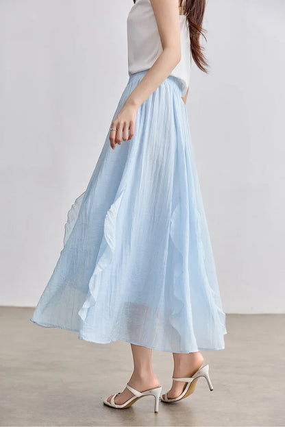 Women Summer Skirts 2026 High Waist Sweet Pleated A Line Ankle-Length Skirt Ladies Elegant Casual Clothes W52QA2169