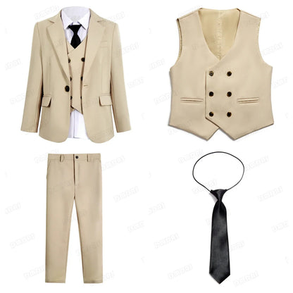 Champagne Solid Suit Set for Kids for Wedding Party, Graduation, Communion, Back-to-School  Chidren Tuxedo Set 4 Pcs Suits