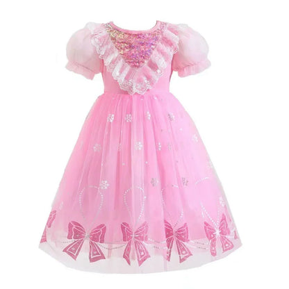 Girls Sweet Dress Summer Children Princess Gown Kids Spring Casual Short-sleeve Vestidos Kids Solid Color Loose Clothing 2-8Y