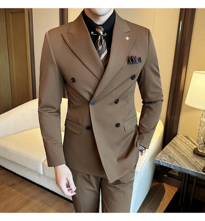 (Jackets+Pants) Luxury Double Breasted Design Slim Fit Suit High Quality Fashion Men's Wedding Social Suit Tuxedo 2 Piece Set