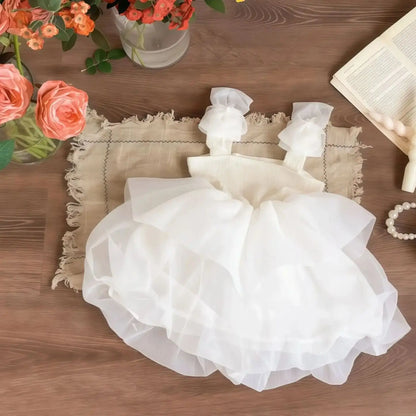 Summer Baby Tulle Pageant Wedding Party Girls Big Bow Sleeve Dress For Children 1 Year Birthday Baptism Formal Evening Vestidos