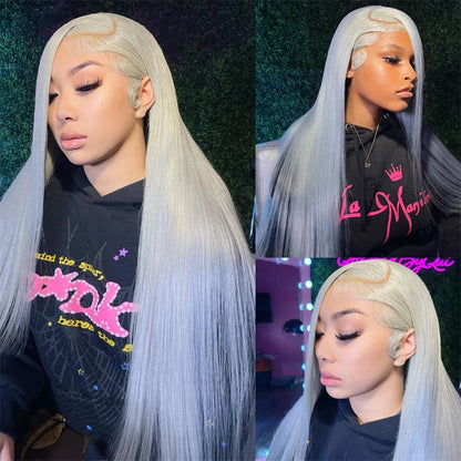 13x6 Silver Grey Colored Lace Front Wigs For Women 613 Blonde Body Wave Remy Transparent Lace Frontal Human Hair Wig Pre Plucked