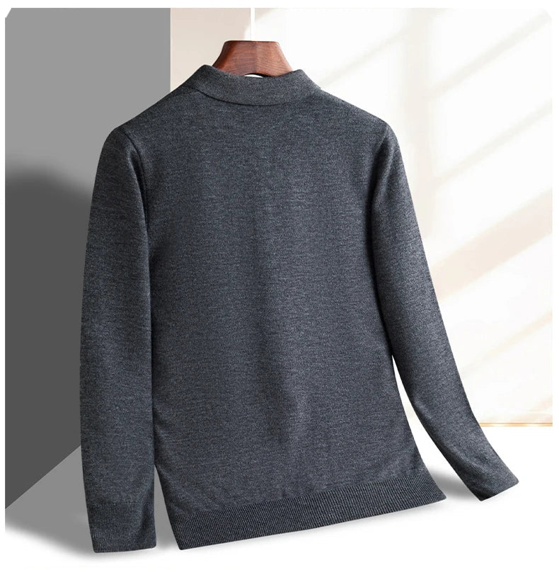 Fashion luxury knitted long sleeve polo shirt men's autumn new trend simple solid color soft skin friendly comfort lapel sweater
