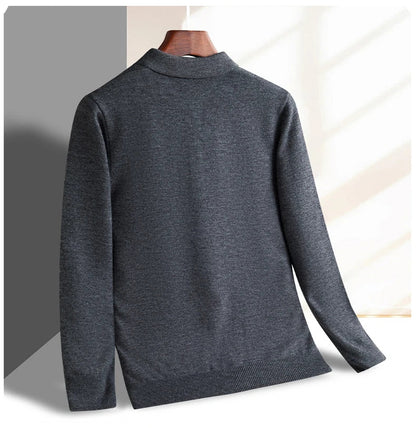 Fashion luxury knitted long sleeve polo shirt men's autumn new trend simple solid color soft skin friendly comfort lapel sweater