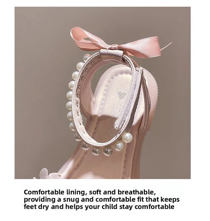 Girls Summer Sandals Soft Bottom Toe-Open Cute Princess Shoes Middle Large Children Little Girls Student Beach Shoes