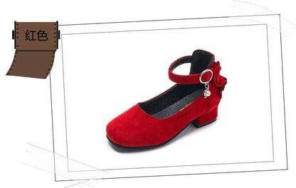 Little Girls Leather Shoes High Heel Baby Girls Party Shoes Bowknot Kid High Heel Shoes for 2023 Spring Princess Pink Shoes PU
