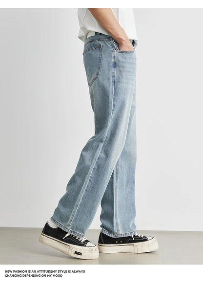 Men's Straight Jeans 2025 Summer New Thin Denim Trousers Casual Loose Outdoor Wide-leg Pants Fashion Nine-point Pants 28-36