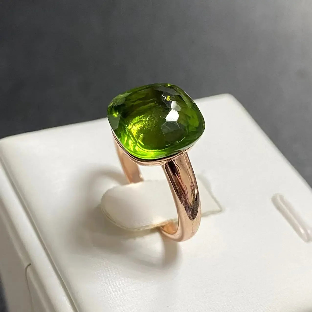 Trendy 12.6mm Flat Rose Gold Ring 35 Candy Colors Green Amethyst Turquoise Crystal Jewelry Gift for Women