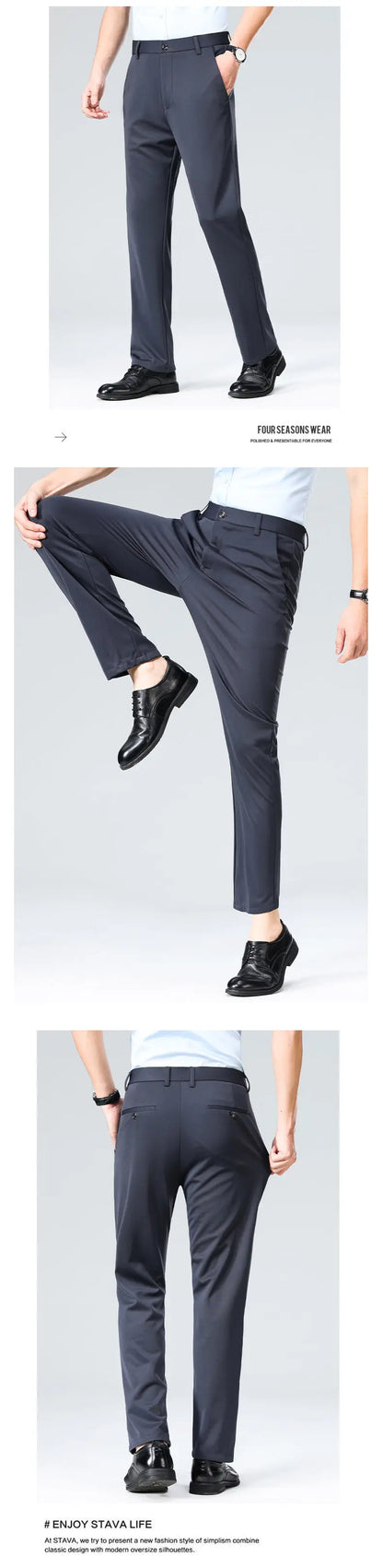 3Piece Set Men's Four-Way Stretch Business Casual Pants Elastic Comfortable Formal Dress Trousers for Spring/Autumn
