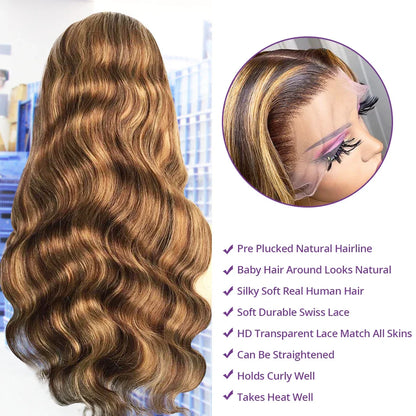 13x6 Highlight Wig Human Hair Body Wave Full HD Lace Frontal Wigs For Women Brazilian Human Hair Wig Honey Blonde Lace Front Wig