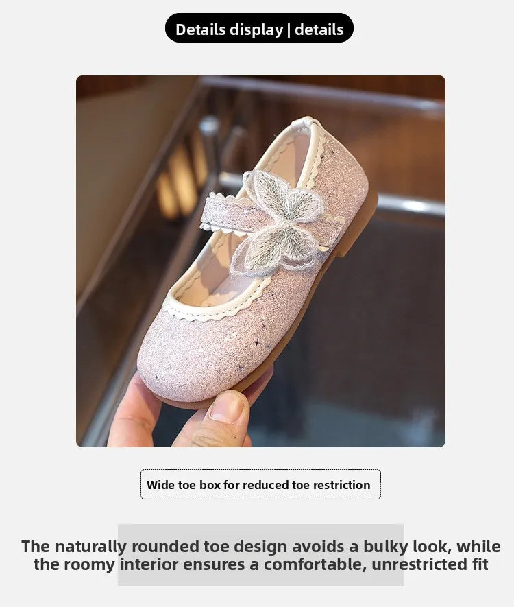 New Girls Princess Shoes Fashion Children's Bow Rhinestone Sequin Kids Shoes Baby Party Student Flat Performance Shoes