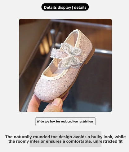 New Girls Princess Shoes Fashion Children's Bow Rhinestone Sequin Kids Shoes Baby Party Student Flat Performance Shoes