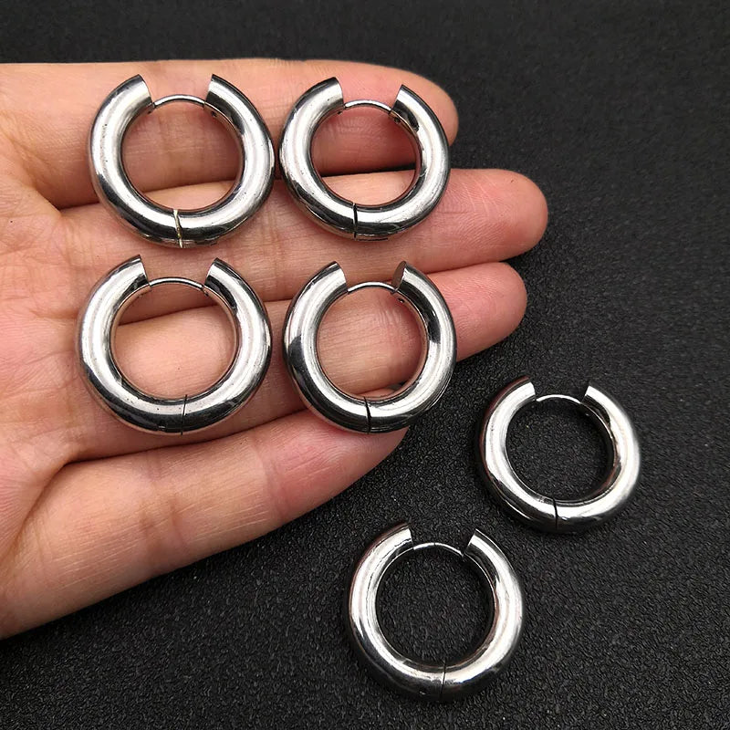 6pcs/lot Thick 3.0mm 4.0mm 5.0mm Stainless Steel Circle Hoop Earrings For Women Girls Gold Silver Color Round Geometry Earrings
