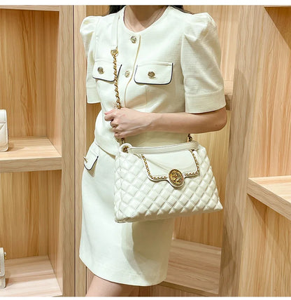 Brand genuine leather chain bag for women in 2025, new designer with a sense of luxury, large capacity underarm shoulder bag